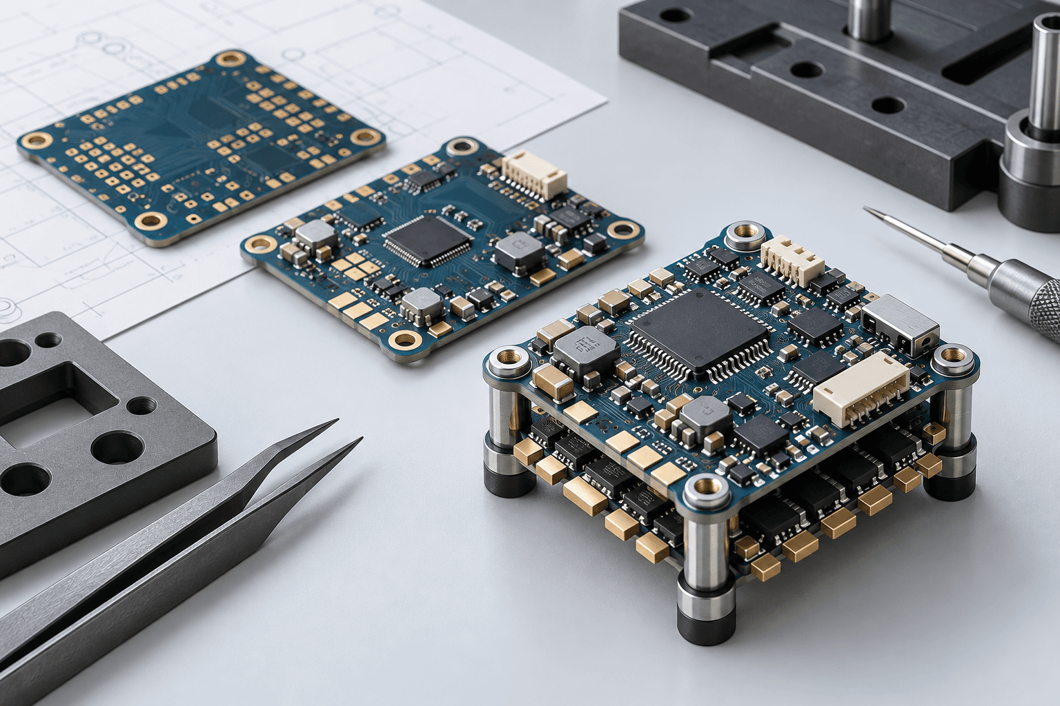 Концептуальная иллюстрация проектирования PCB и модулей, не реальные мощности компании или завершённый проект